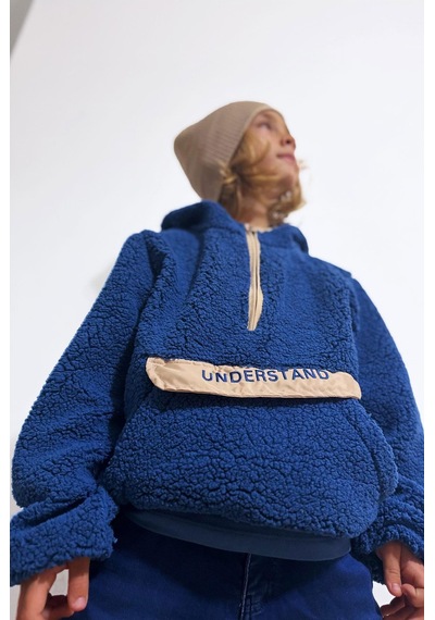 Reycan Erkek Çocuk Peluş Sweatshirt Kapüşonlu Kanguru Cepli 5-8 Yaş, İndigo Indigo