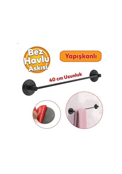 Lavabo Banyo Wc Yapışkanlı Siyah Metal Sağlam Aparat Bez Havlu Çatal Askı Tuvalet Kağıtlık 3'lü Set Çok Renkli