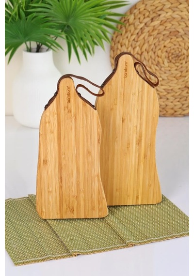 2'li Bambu Ahşap Kesme Ve Sunum Tahtası Askılı Doğrama Tahtası Seti Çok Renkli