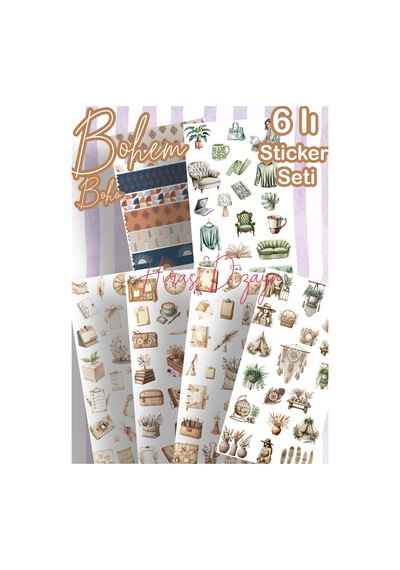 6’lı Bohem Boho Sticker Seti Soft Dekoratif Etiket Ajanda Scrapbook
