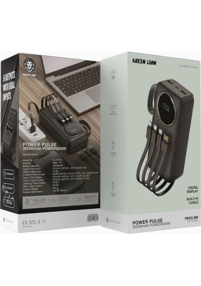 Green Lion Power Pulse 30000mah Pd 22.5w Powerbank Siyah Taşınabilir Şarj Cihazları