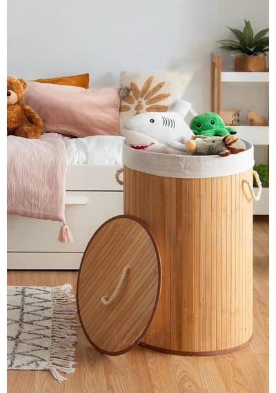 Bambu Luxury Round Laundry Basket Çok Amaçlı Organik Düzenleme Sepeti Çok Renkli