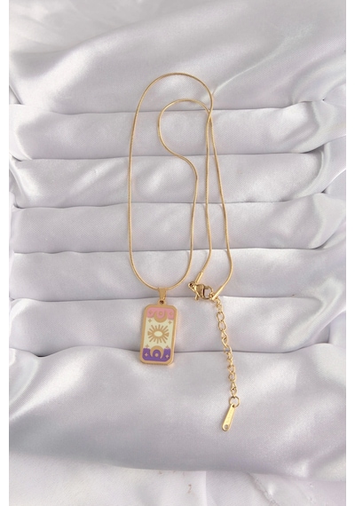 316l Çelik Gold Renk Karışık Mineli Ay Figür Tarot Kolye Çok Renkli