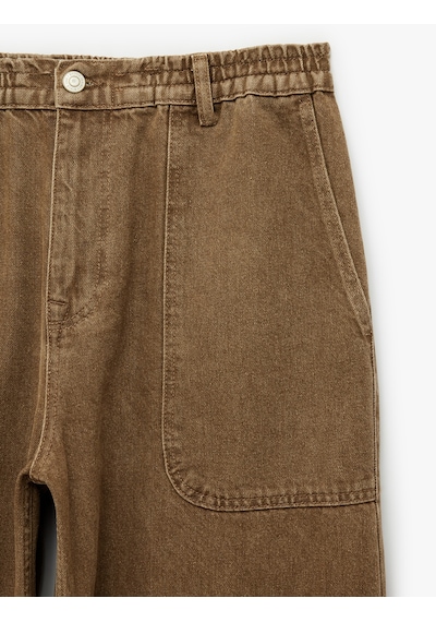 Koton Normal Bel Pamuklu Rahat Kalıp Cepli Baggy Jean Pantolon Kahverengi 7wam40285nd Kahve