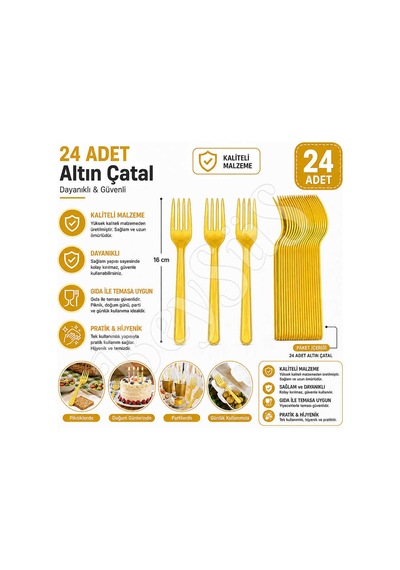 Parti Çatalı Lüks Plastik Gold 24 Adet