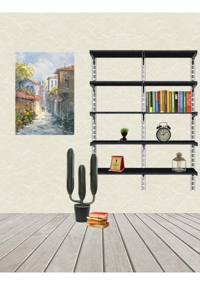 Rafburada Rafburada® 5 Katlı Duble Kitaplık. Ahşap Duvar Rafı. Dekoratif Ra