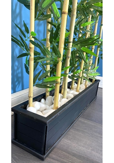 Yapay Çiçek Deposu Kumaş Yapraklı Ahşap Saksıda Bambu Seperatör 20x100x180cm