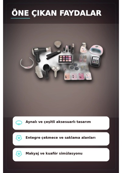 Katlanabilir 3 Parcali Guzellik Salonu Oyun Seti - Cocuklar Icin Makyaj Kuafor Manikur Bx-313422