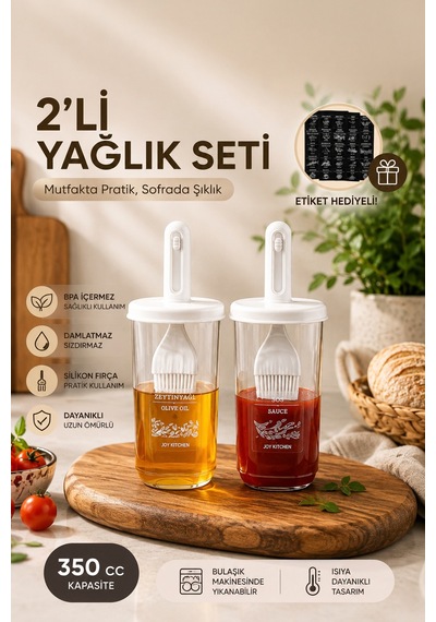 Porsima 0520 2'li Etiketli Silikon Fırçalı Yağlık Sosluk Beyaz