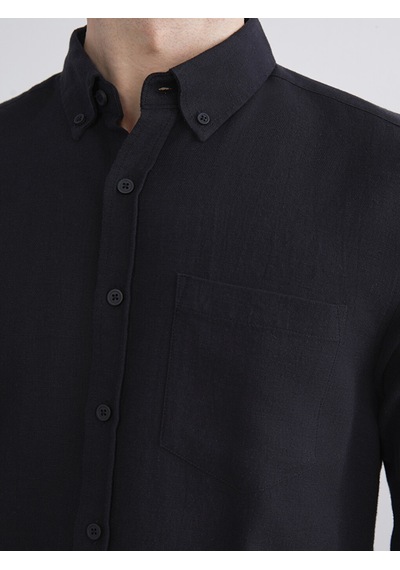 Lcwaıkıkı Classic Siyah Regular Fit Uzun Kollu Keten Karışımlı Erkek Gömlek