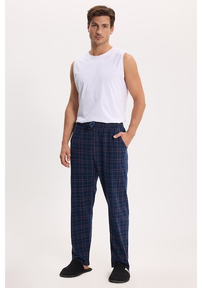 Tudors Erkek Standart Fit Normal Kesim Pamuklu Kareli Beli Bağcıklı Cepli Lacivert Pijama Altı-51259