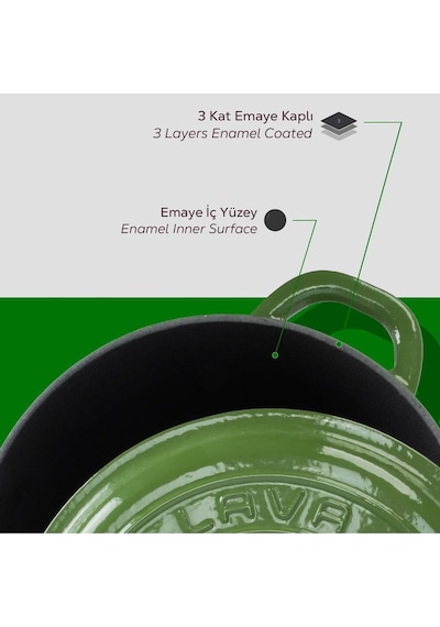 Lava Döküm Yuvarlak Tencere Döküm Demir Kapak New Heritage Serisi Çap(Ø)24cm.