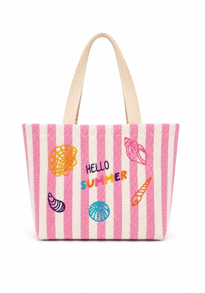 İcone Bag Çocuk Plaj Çantası, Nakışlı Çizgili Kız Plaj Çantası, Kids Beach Bag, Lila Çizgili Çocuk Plaj Çantası Pembe