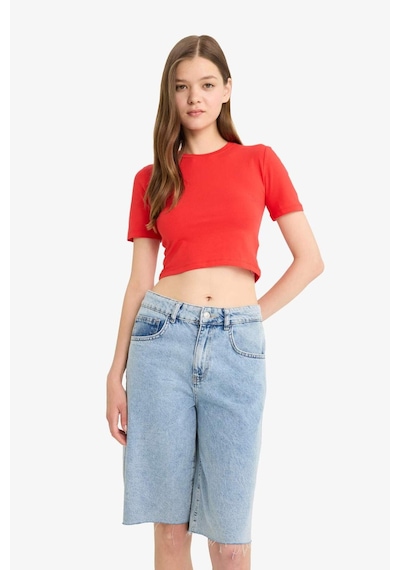 DeFacto Coool Fitted Crop Basic Düz Kırmızı Kısa Kollu Tişört F8924AX25HSRD1