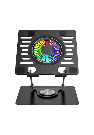 Addison Ad-rc36 Steely 360 Derece Dönebilen Fanlı Rgb Işıklı Ayarlanabilir Siyah Metal Laptop Stand