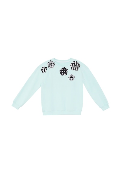 Denokids Kız Çocuk Çiçek Desenli Triko Mint Uzun Kollu Sweatshirt 4-10 Yaş