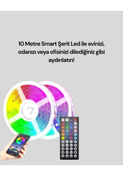 10 Metre Telefon Kontrollü Smart Şerit Led Usb Rgb Kumandalı Açık Mavi