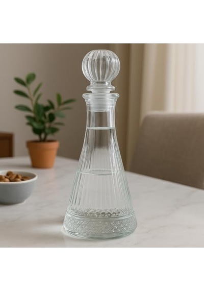 Tr Kristal Desenli Cam Sürahi Kapaklı Şeffaf Karaf, Su, Şarap, Likör Ve Meşrubat Sunum Şişesi, Zarif Masa De Diğer