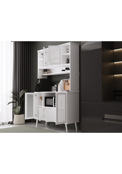 Kahve Köşesi 120 Cm %100 Mdf Panjur Kapak Çok Amaçlı Dolap Beyaz