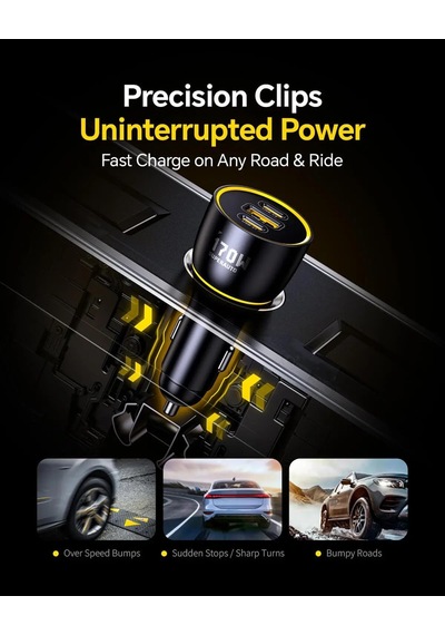 Ayrex Superauto Araç İçi Şarjı, 3 Portlu Pd 170w Type-c To Type-c, Usb, Hızlı Şarj Çakmaklık Adaptörü, Siyah