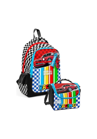 Coral High Kırmızı Racing Araba Baskılı Erkek Çocuk Okul Çantası Ve Thermo Beslenme Çantası Seti