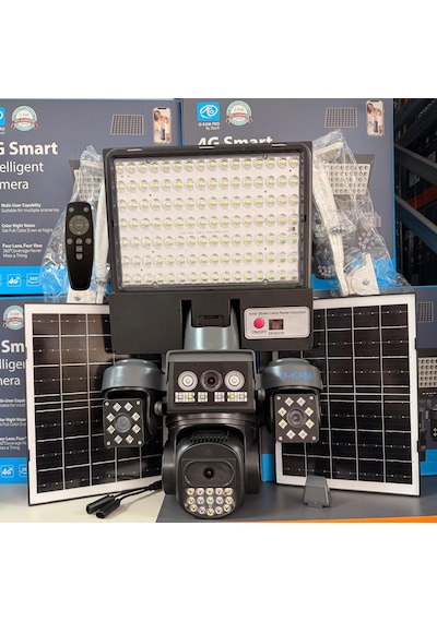 O-kam Ok334 Premium 12mp 4 Kameralı 4g 3 Solar Panel Aov Gece Görüş Sesli Konuşma Akıllı Kamera Ve Kumandalı Projektör Turkcell Sim Kart