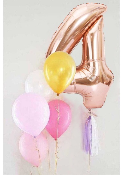 Rose 4 Rakamı Püsküllü Balon Set Rose