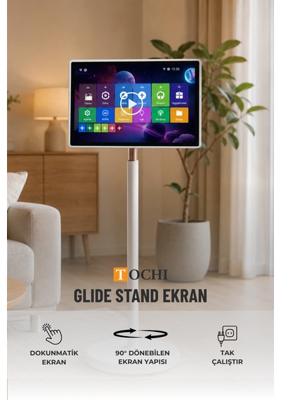 Tochı Glide Stand 32 Inç Android Dokunmatik Akıllı Ekran Full Hd Taşınabilir Ayaklı Şarjlı Monitör Wi-fi Bluetooth Yatay Dikey