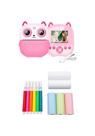 Çocuklar İçin Baskılı Mini  Kamera 6 Kalem 5 Kağıt Rulosu li Eğlenceli Fotoğraf Makinesi Standart