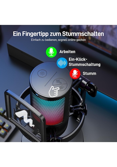 Pc İçin Usb Mikrofon, Sessiz Düğmeli Rgb Oyun Mikrofonu, Gürültü Önleyici Kondenser Mikrofon, Akış, Podcast, Kayıt, Sohbet İçin Kazanç Topuzlu Ps5/ps4/mac, Dgm20 İle Uyumlu