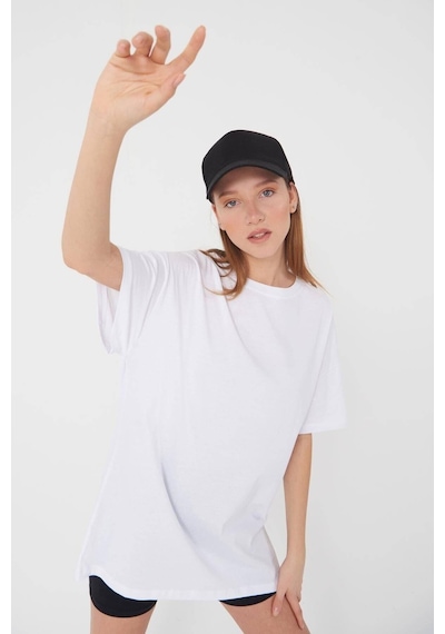 Blackjack Giyim Düz Beyaz Oversize Tshirt Kadın Beyaz