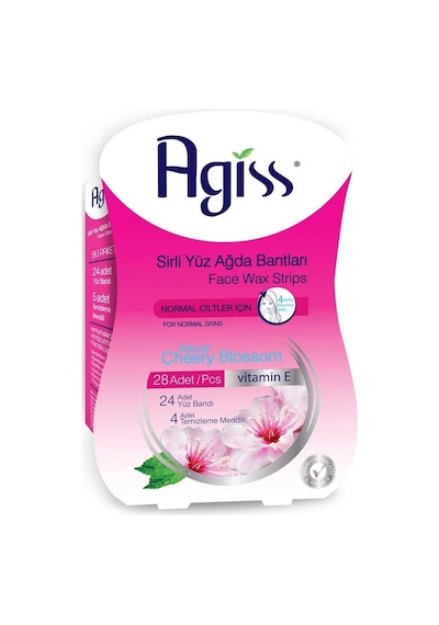 Agiss Cheery Blossom Normal Ciltler için Yüz Bölgesi Sir Ağda Bantları 24'lü + Temizleme Mendili 4'lü