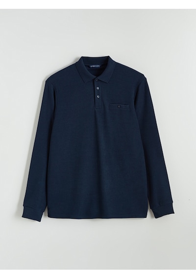 Lcwaıkıkı Classic Lacivert Polo Yaka Uzun Kollu Erkek Sweatshirt