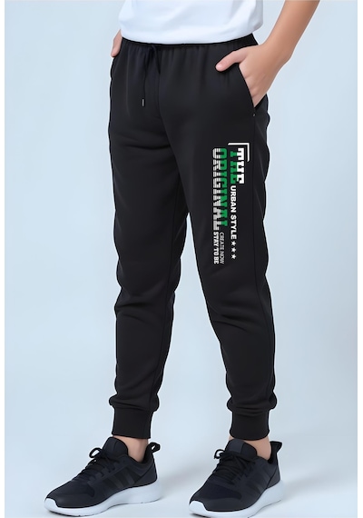 Panios Kids Urban Style Baskılı Beli Lastik Detaylı Jogger Eşofman Altı Siyah