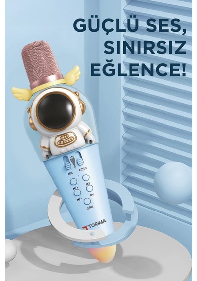 Torima KIDMIC01 Mavi Astronot Figürlü Şarjlı BT Karaoke Mikrofon Ve Hoparlör 5W Kablosuz Mikrofon