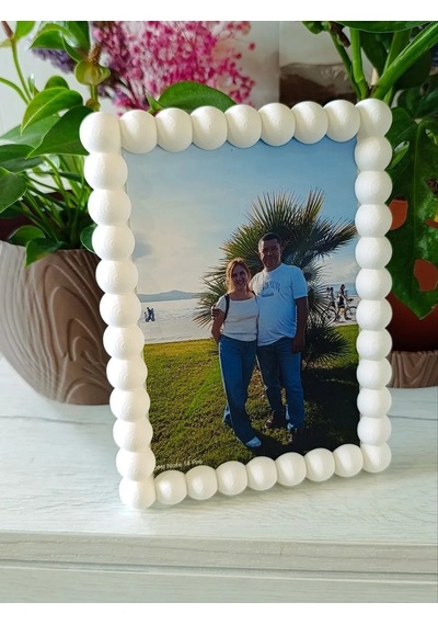 Buradabulabilirsin 3d Baskı İnci Baloncuk Fotoğraf Çerçevesi Boncuk Kenarlı Modern Fotoğraf Çerçevesi Masaüstü Beyaz Bbz