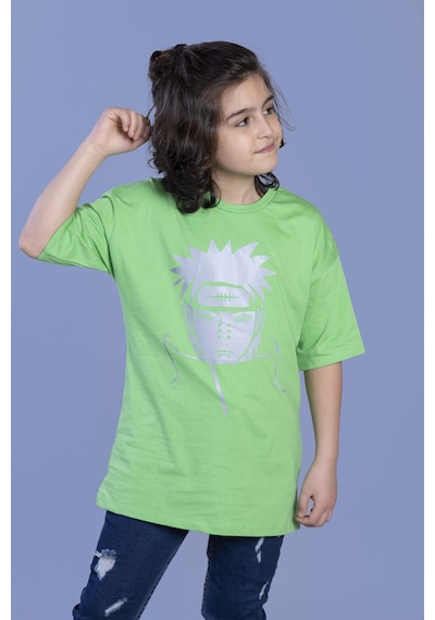 Toontoy Kids Toontoy Unisex Çocuk Reflektör Baskılı Tişört Fıstık Yeşili
