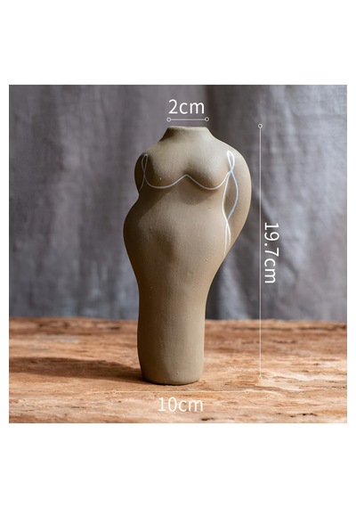 Terracotta Gövde Şekilli Vazo Dekoratif Modern Salon Konsol Bohem Heykelsi Seramik Vazo 20 Cm Açık Kahverengi
