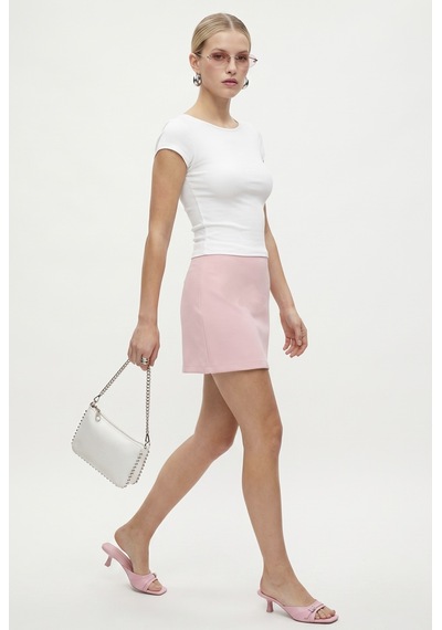 Ritnice Kadın Polka Şortlu Astarlı Pembe Dokuma Mini Etek