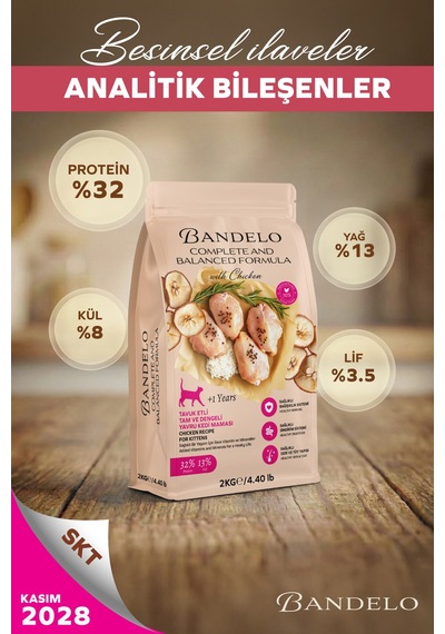 Bandelo Tavuklu Yavru Kuru Kedi Maması 750 Gr - Gelişim Desteği & Yüksek Protein - Koku Önleyici Etkili