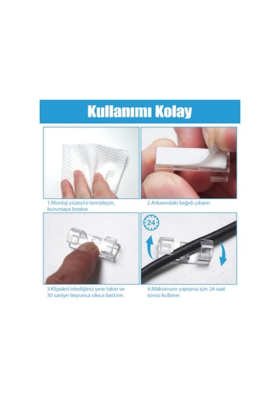 20 Adet Kablo Düzenleyici Klips Duvar Fayans Cam Kablo Tutucu Yapışkanlı Klips Kablo Sabitleme