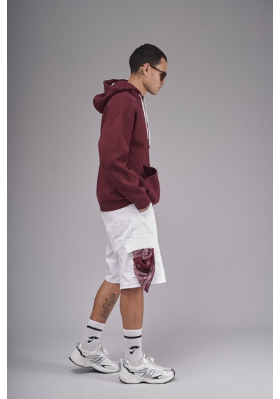 Kapuşonlu Baskılı Oversize Kalıp Unisex Hoodie Sweatshirt Bordo