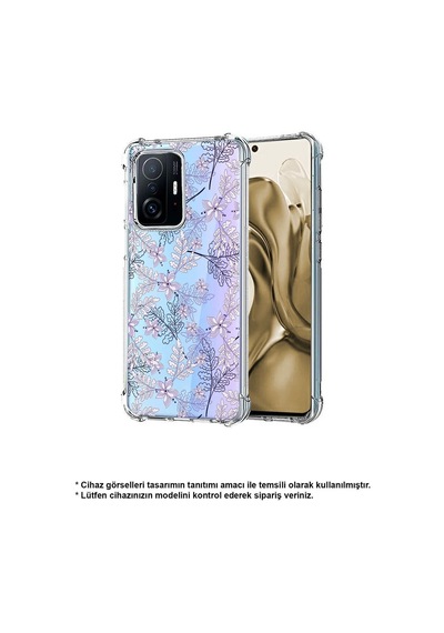 Samsung Galaxy A26 İle Uyumlu Floral Lila Baskılı Şeffaf Köşe Korumalı Antişok Kılıf