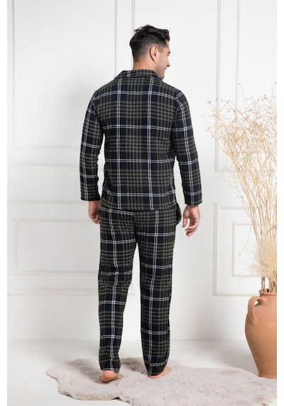 Mecit Pijama Mecit 2950 Erkek Yeşil Ekoseli Büyük Beden Kışlık Pijama Takımı Yeşil