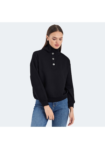 Slazenger VIDAL Oversize Kadın Dik Yaka Oversıze Siyah Sweatshirt