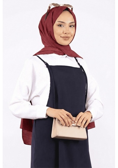 Unika Boutique Tesettür Askılı Jile Elbise Dokuma Lacivert
