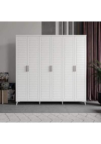 Rodos 6 Kapaklı Komple Mdf Beyaz Gardırop