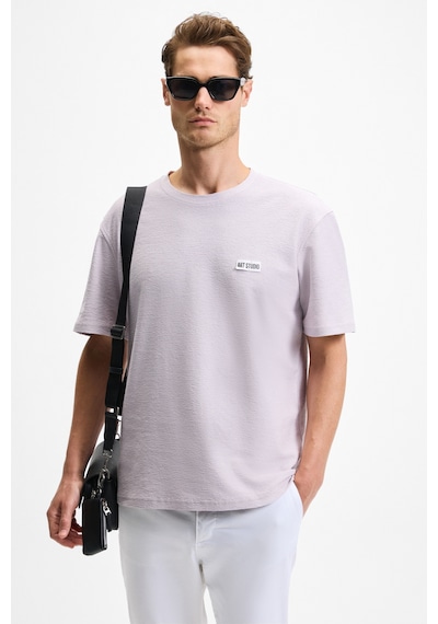 Grımelange Noır Erkek%100 Organik Pamuk Bisiklet Yaka Kısa Kol Regular Lila T-shirt Lila