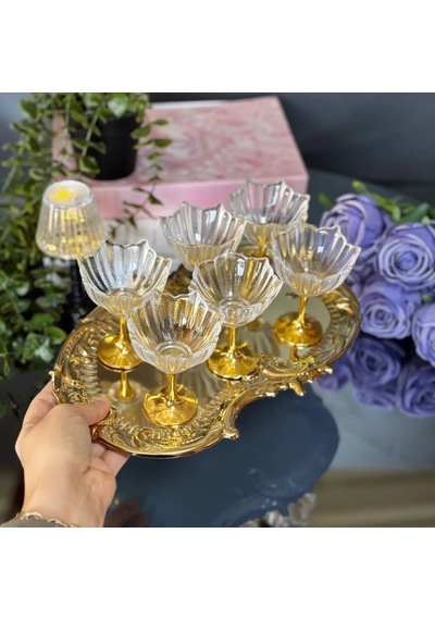 6'lı Gold Ayaklı Lotus Çiçeği Kahve Yanı Cam Lokumluk-gold Ayaklı Lotus Lokumluk Altın - Şeffaf