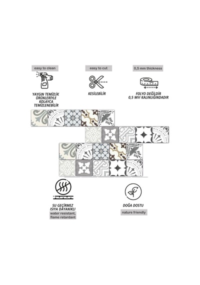 Tink Kendinden Yapışkanlı İngiliz Desenli Pvc Karo Kaplama 10x10 Cm 20'li Paket